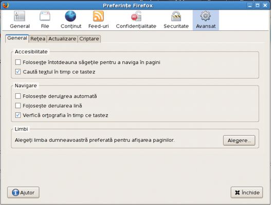 Fereastra de preferinţe