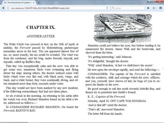 Adventures of Captain Hatteras opened in EPUBReader