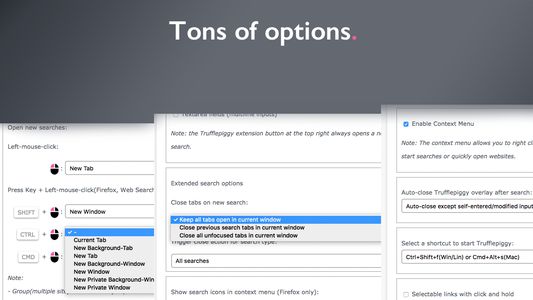 Customize how you wanna open new searches: current tab, new tab, background tab, new (private) window. Also use Shift, Ctrl or Command to open selected searches alternatively.