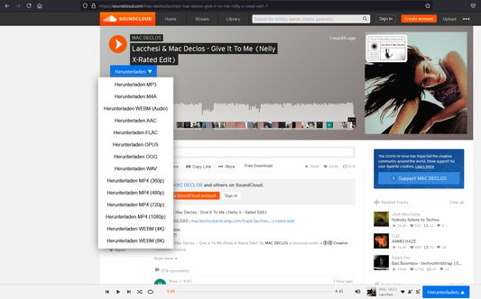 Soundcloud song page download button