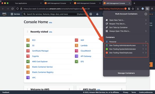 A different container is automatically created for every account and role