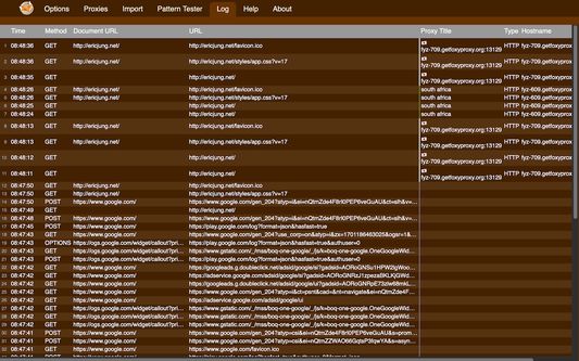 Log tab. Dark theme. Version 8.1