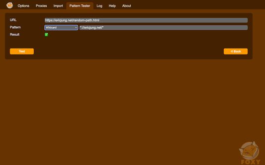 Pattern Tester tab. Dark theme. Version 8.1