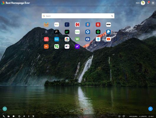 Best Homepage Ever with custom websites on beautiful background