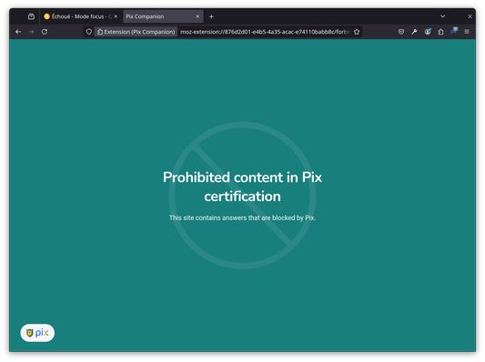 The candidate navigates to a prohibited site during the certification exam and is redirected to the extension's prohibition page.