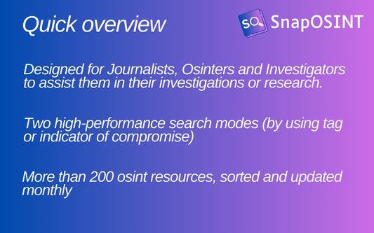 Quick overview of SnapOSINT functionnality