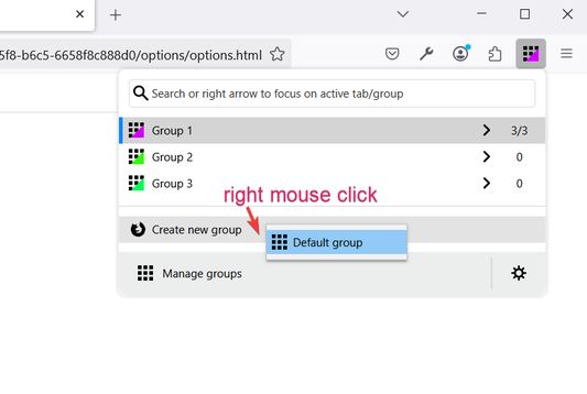 How open default group configurator