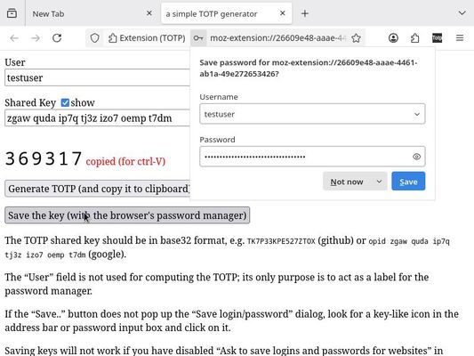 If the "save" button doesn't work, open the password manager directly by clicking on the key-like icon in the address bar