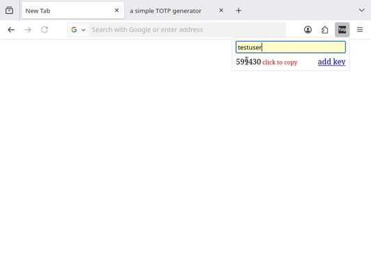 If the code is not copied to the clipboard upon it being generated, you can copy it by just clicking on it.
<br>
Copying it to the clipboard fails if you linger too much while selecting the key, or if the key was automatically filled in by the browser upon opening the popup.