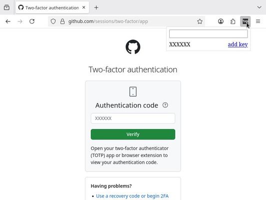 Example login with 2FA on github