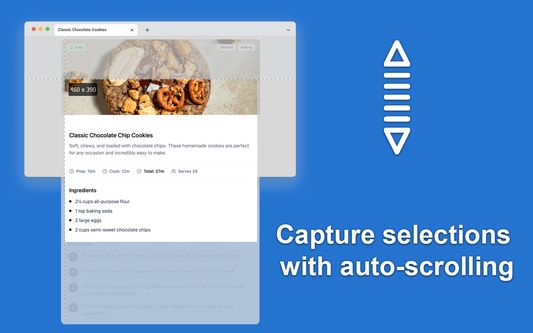 Select and capture web page regions with auto-scrolling including off-screen content.