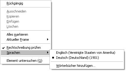 Auswahl der alten Schreibweise als Sprache für die Rechtschreibprüfung